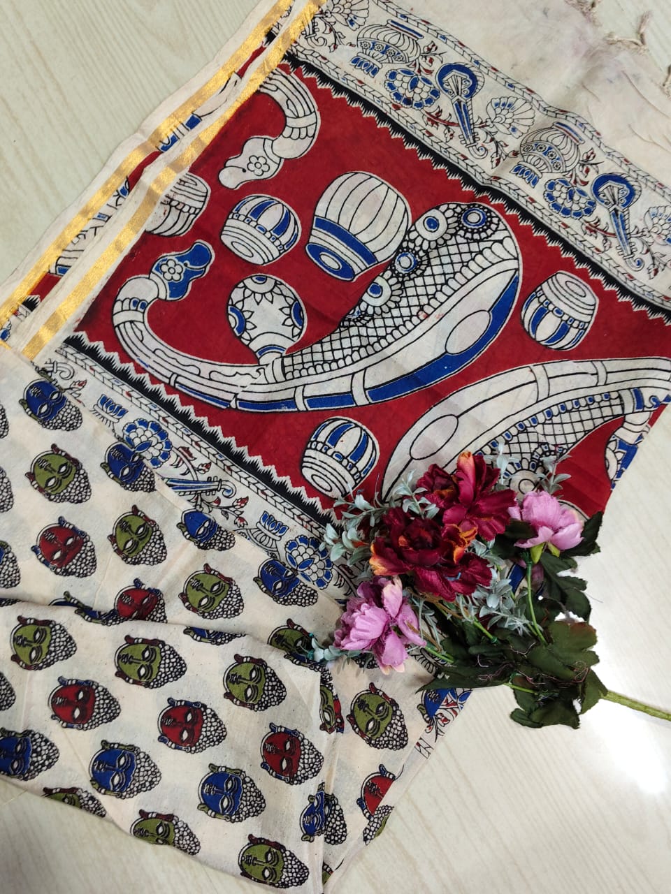 Kalamkari Zari Boarder Duppata KZD12
