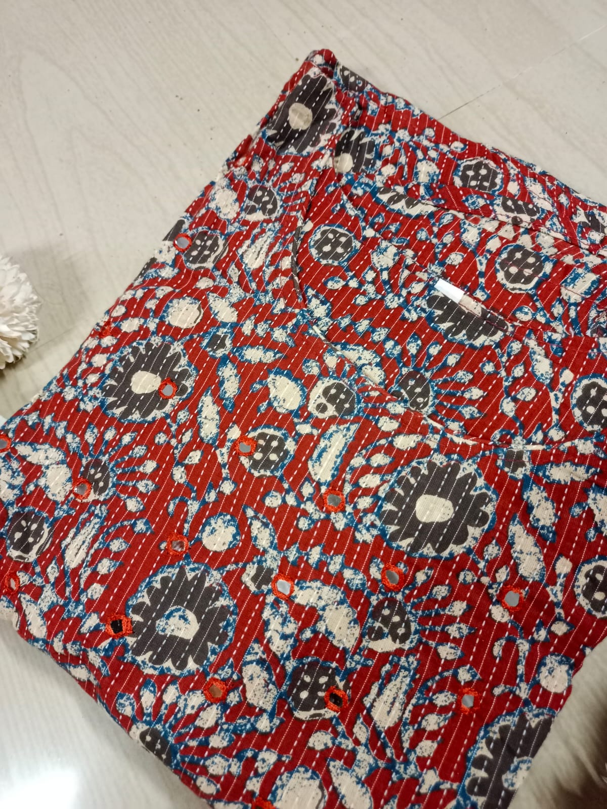 Cotton Mirror Work A Line Frock - CAF14