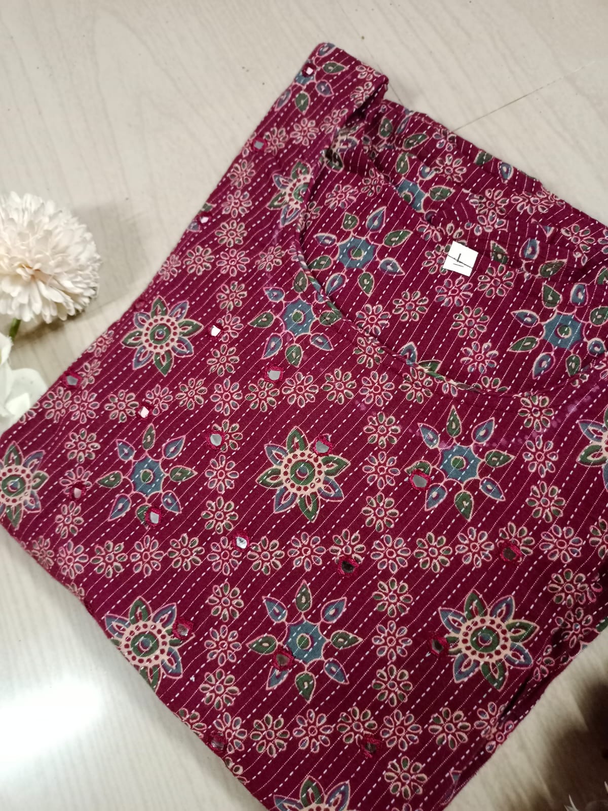 Cotton Mirror Work A Line Frock - CAF15