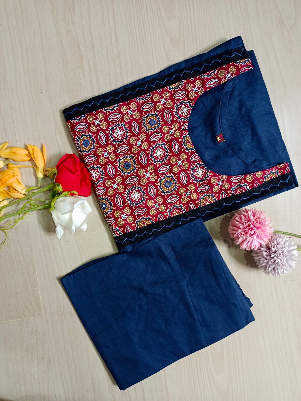 Gamthi Print Kurti - GPK17 sets colour same but each set have diff in chest print so lil may vary in the prints , No returns will be accepted for that changes