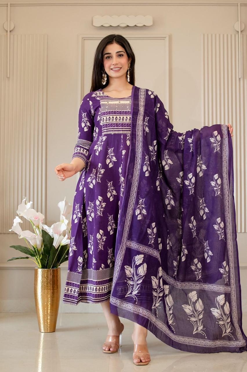 Cotton Floral Anarkali (Without Phant) AS107