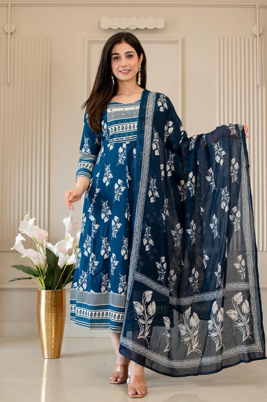 Cotton Floral Anarkali (Without Phant) AS109