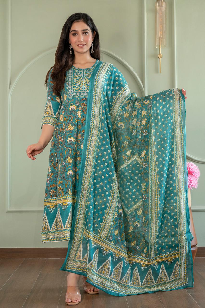Cotton Floral Anarkali (Without Phant) AS110