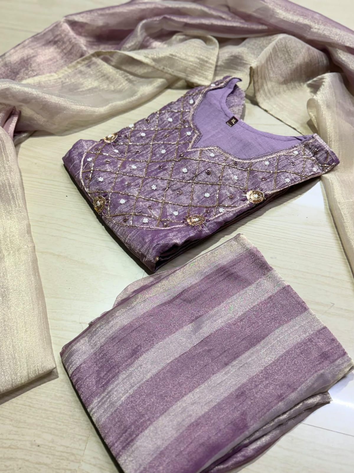 Premium Crushed Tissue Kurti Set EW134