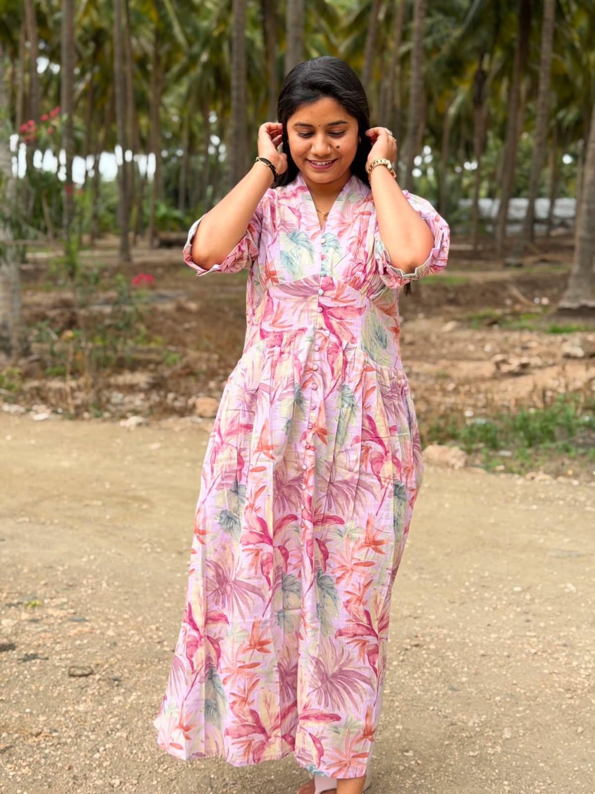 Linen Floral Frock - CFF216
