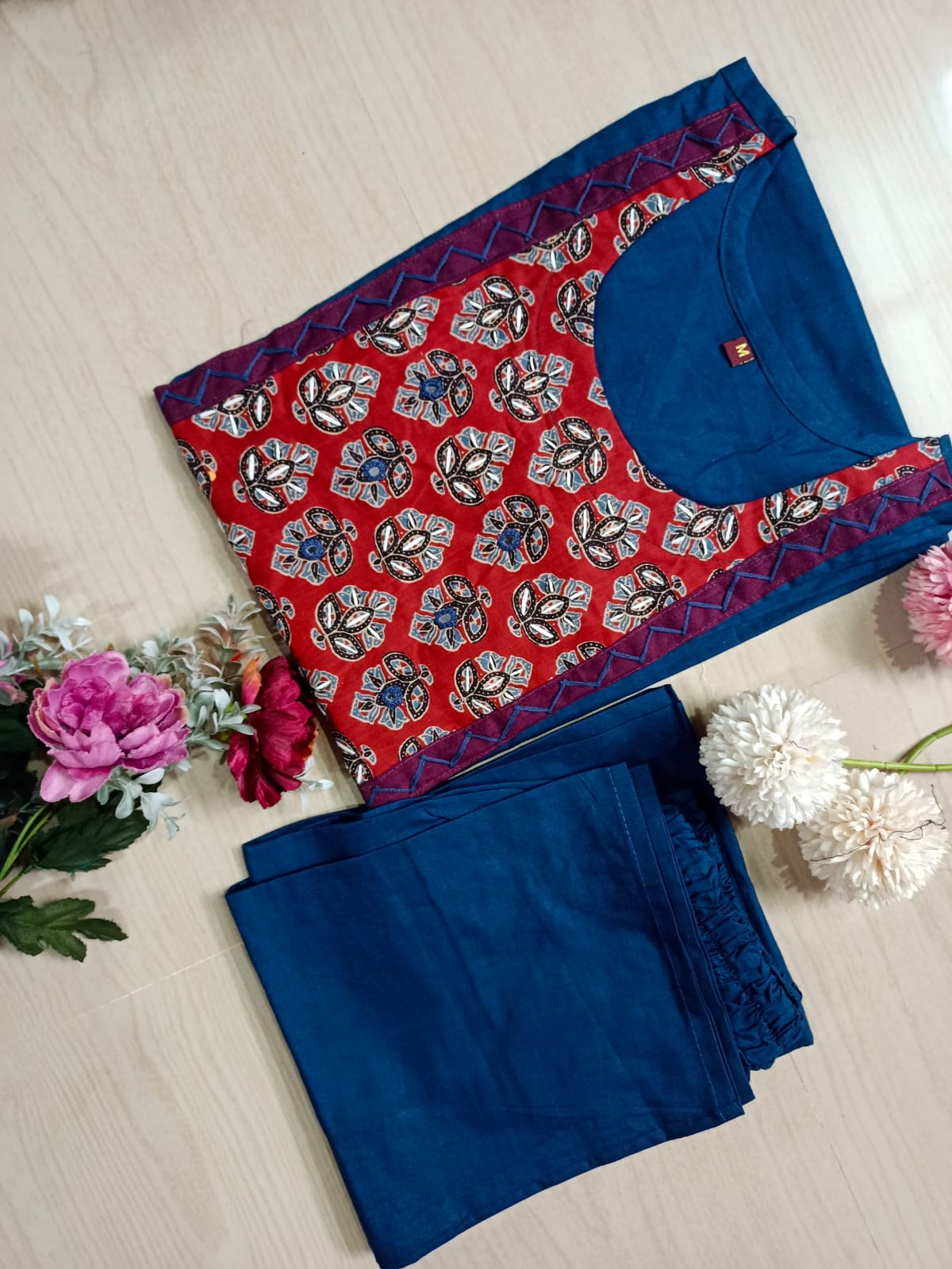 Gamthi Print Kurti - GPK15 sets colour same but each set have diff in chest print so lil may vary in the prints , No returns will be accepted for that changes