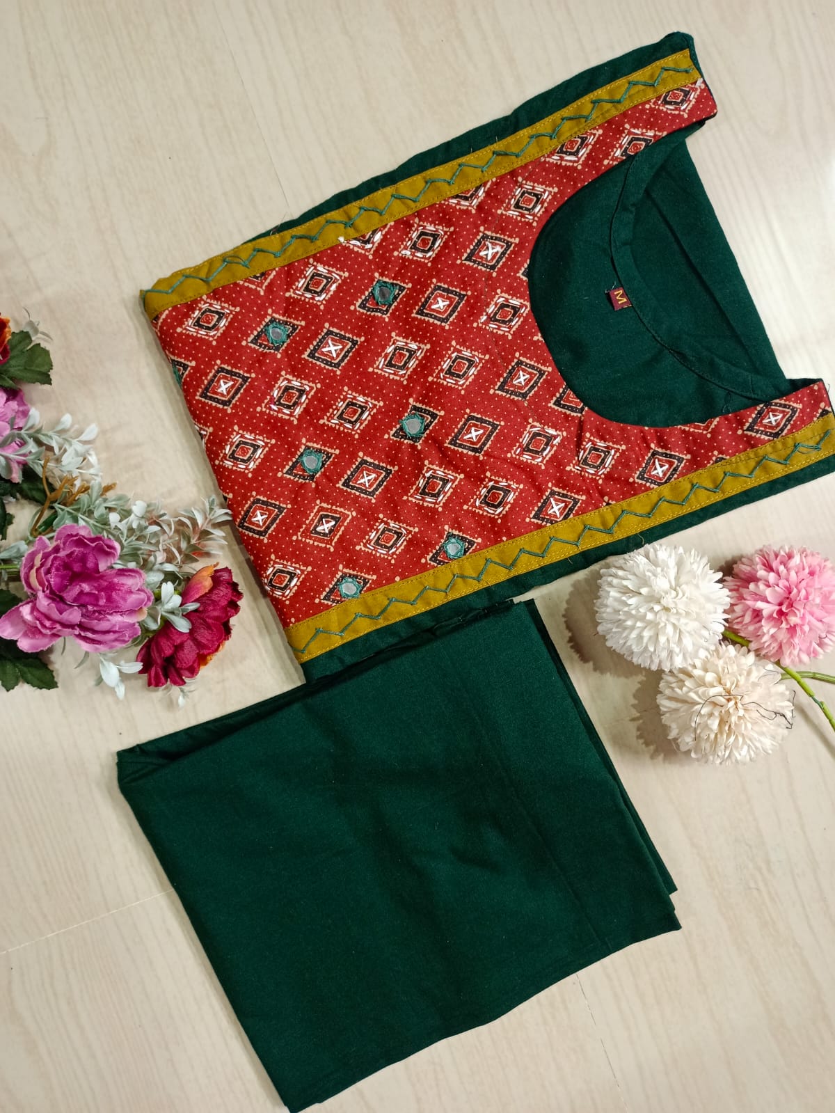 Gamthi Print Kurti - GPK06 sets colour same but each set have diff in chest print so lil may vary in the prints , No returns will be accepted for that changes