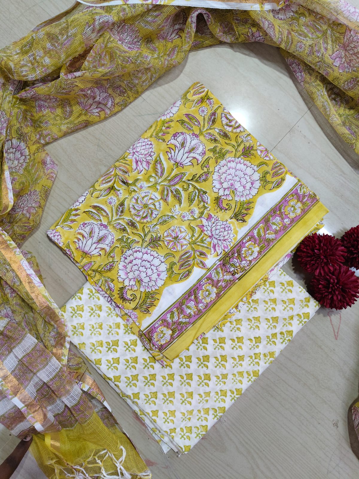 Premium Cotton Hand Block Top and Phant With Kotta Dupatta RS80