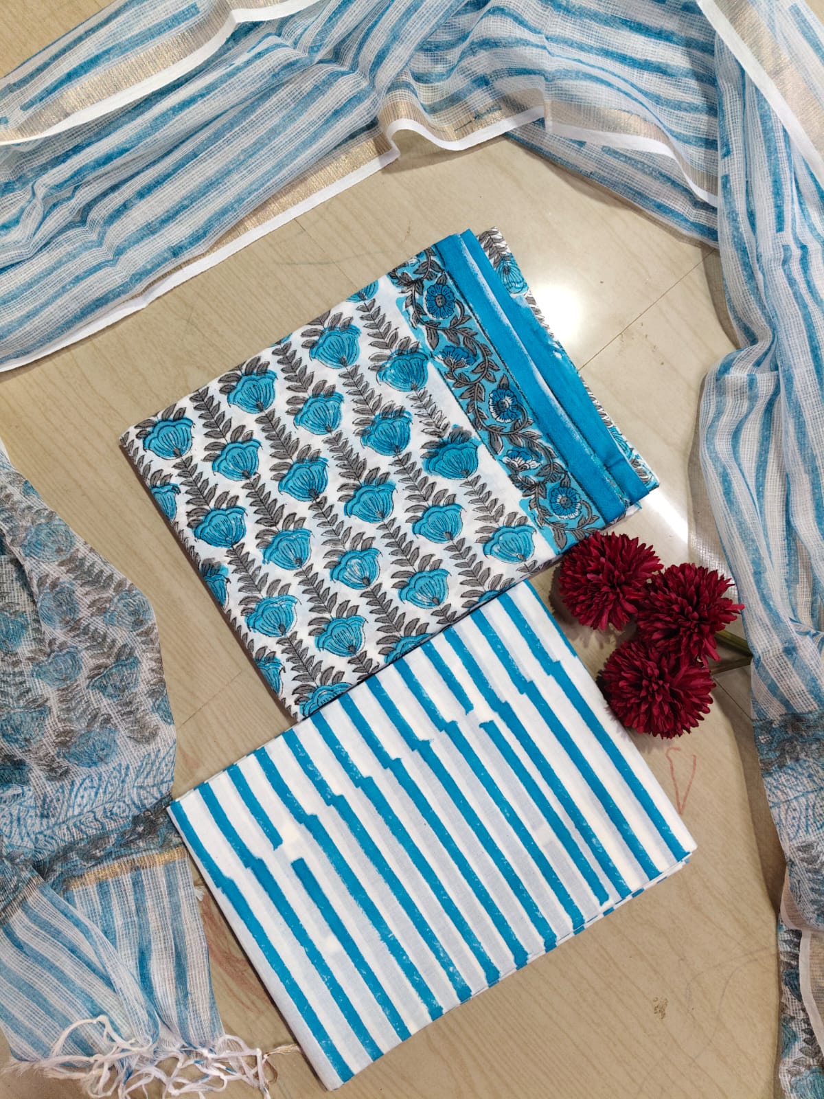 Premium Cotton Hand Block Top and Phant With Kotta Dupatta RS81