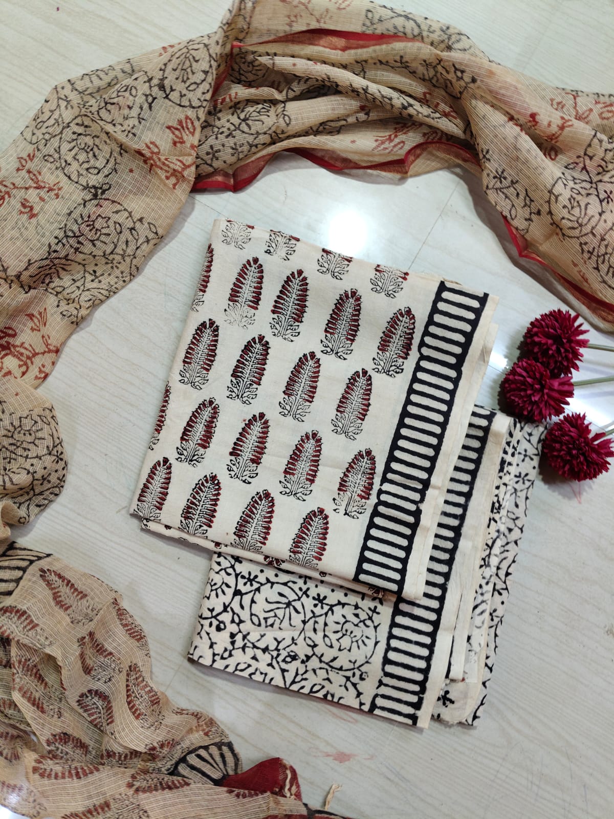 Premium Cotton Hand Block Top and Phant With Kotta Dupatta RS86