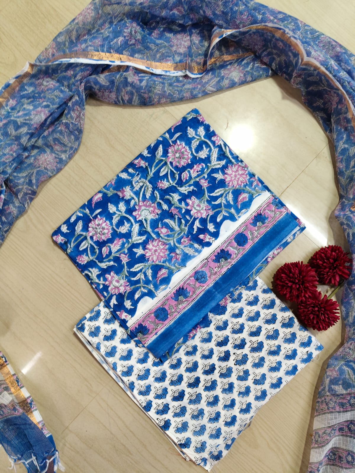 Premium Cotton Hand Block Top and Phant With Kotta Dupatta RS87