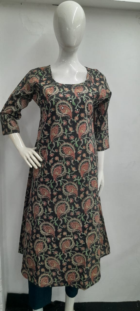 Cotton Mirror Work A Line Frock - CAF07