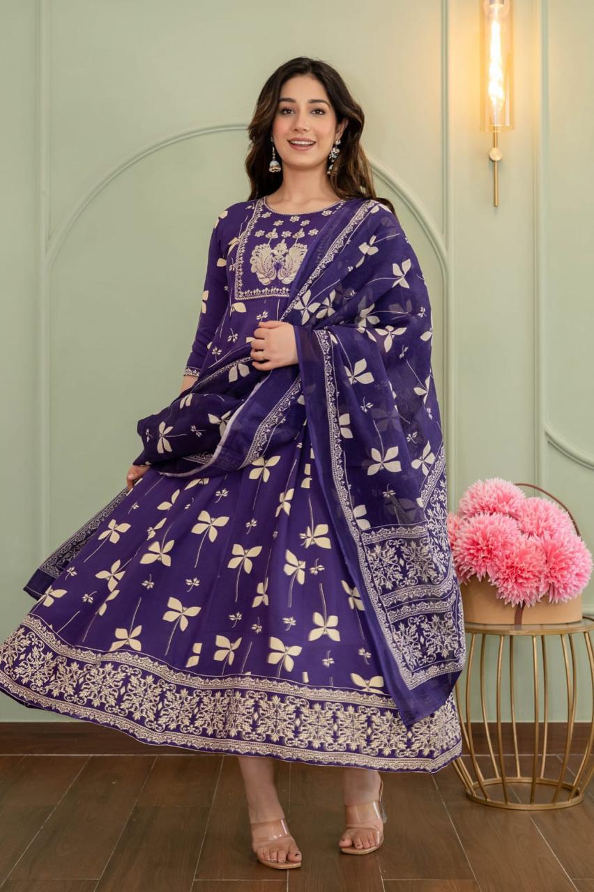 Cotton Floral Anarkali (Without Phant) AS92