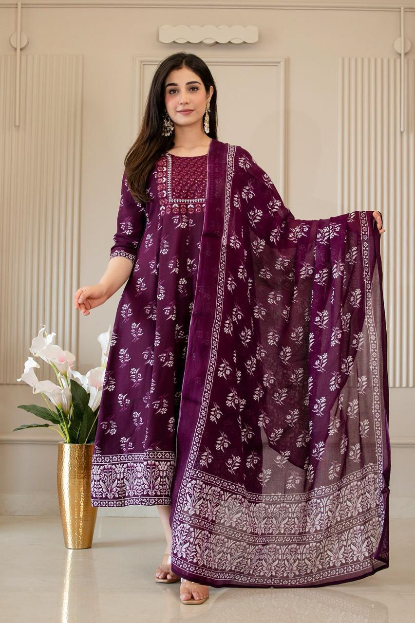 Cotton Floral Anarkali (Without Phant) AS93