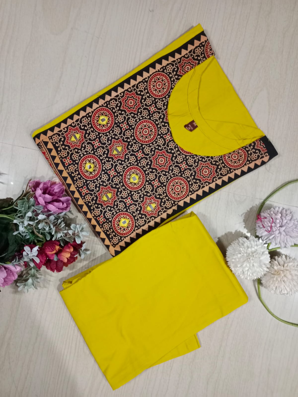Gamthi Print Kurti - GPK27 sets colour same but each set have diff in chest print so lil may vary in the prints , No returns will be accepted for that changes