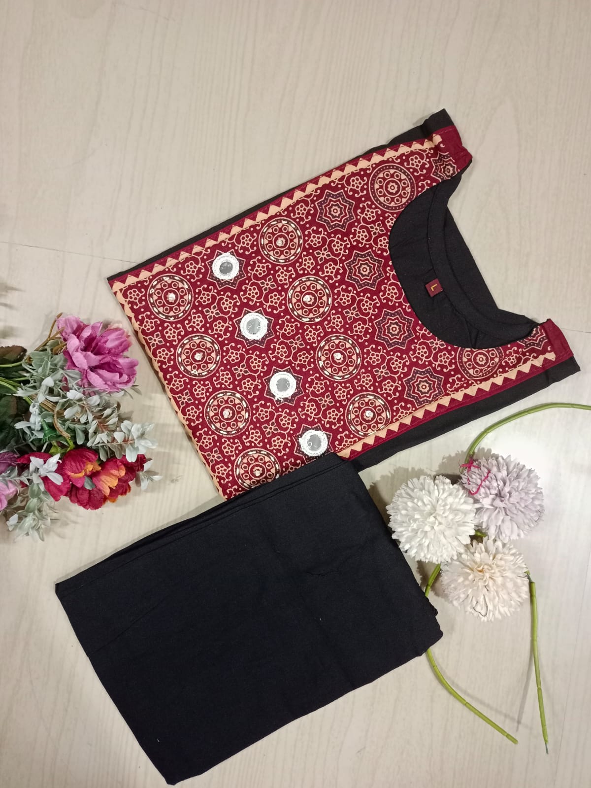 Gamthi Print Kurti - GPK34 sets colour same but each set have diff in chest print so lil may vary in the prints , No returns will be accepted for that changes