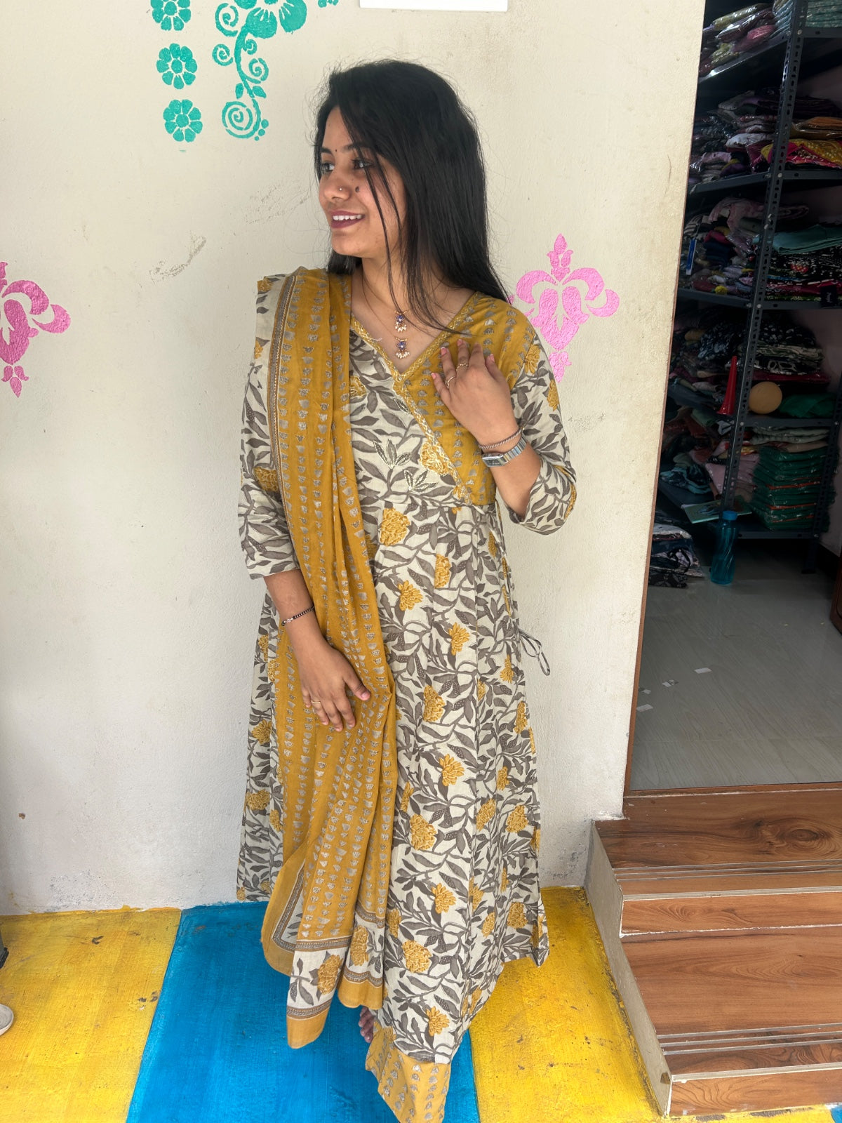 Cotton Floral Anarkali - CA53 - Pre booking for 25 days and delivery will be after diwali