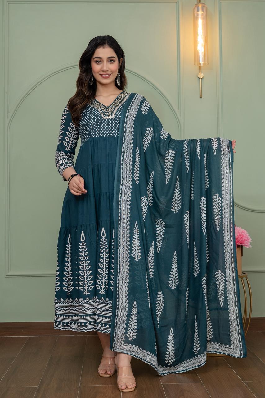 Cotton Floral Anarkali - AS24