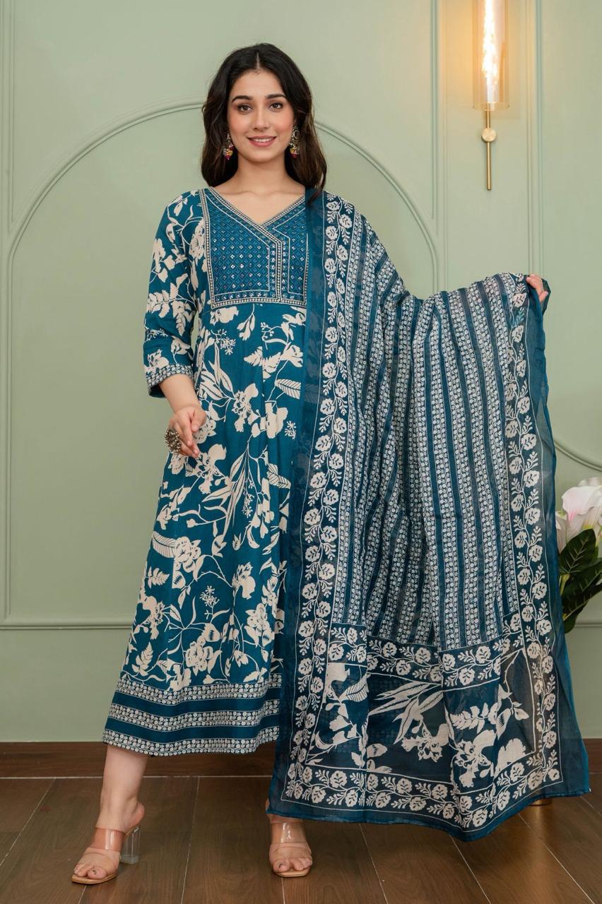 Cotton Floral Anarkali - AS19