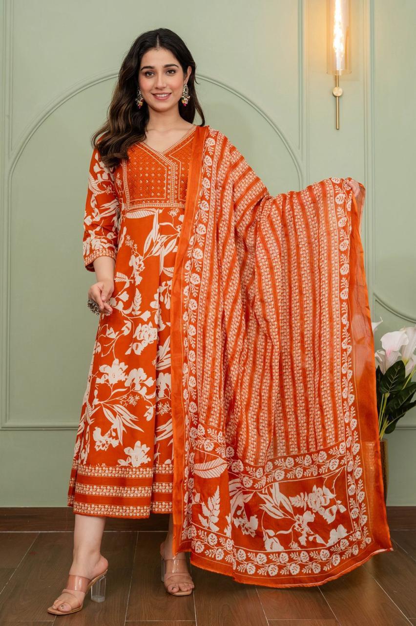 Cotton Floral Anarkali - AS25