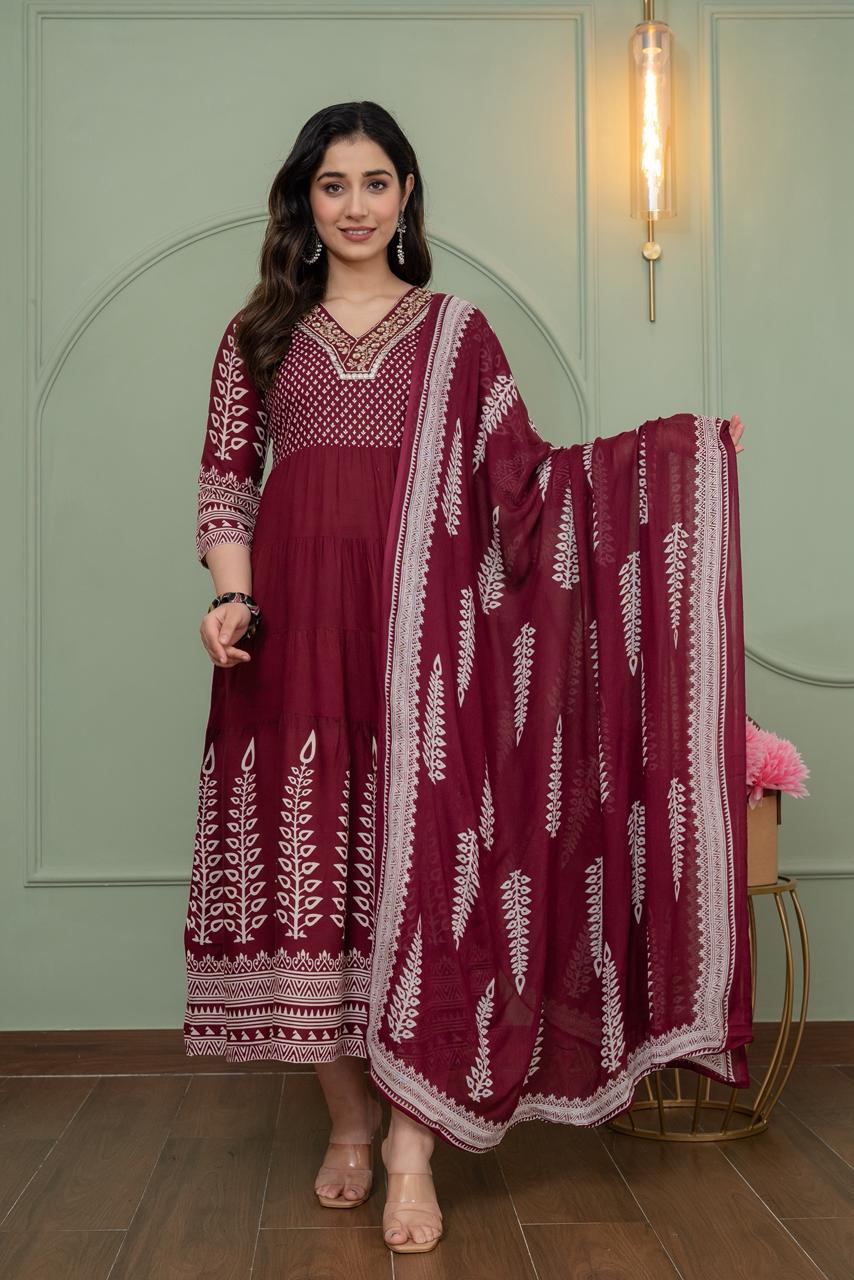 Cotton Floral Anarkali - AS08