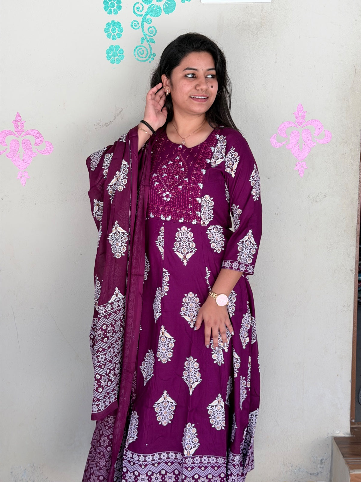 Cotton Floral Anarkali - AS49