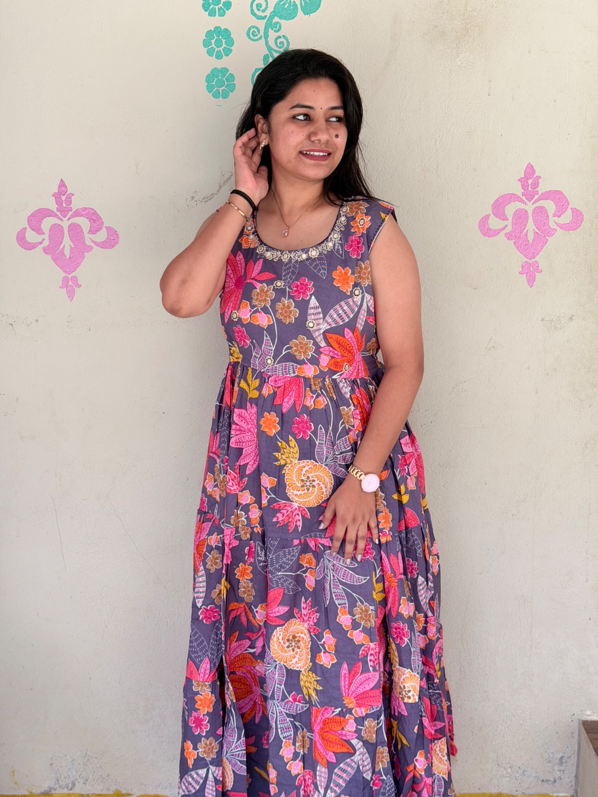 Cotton Long Frocks CLF38 - sleeves available inside