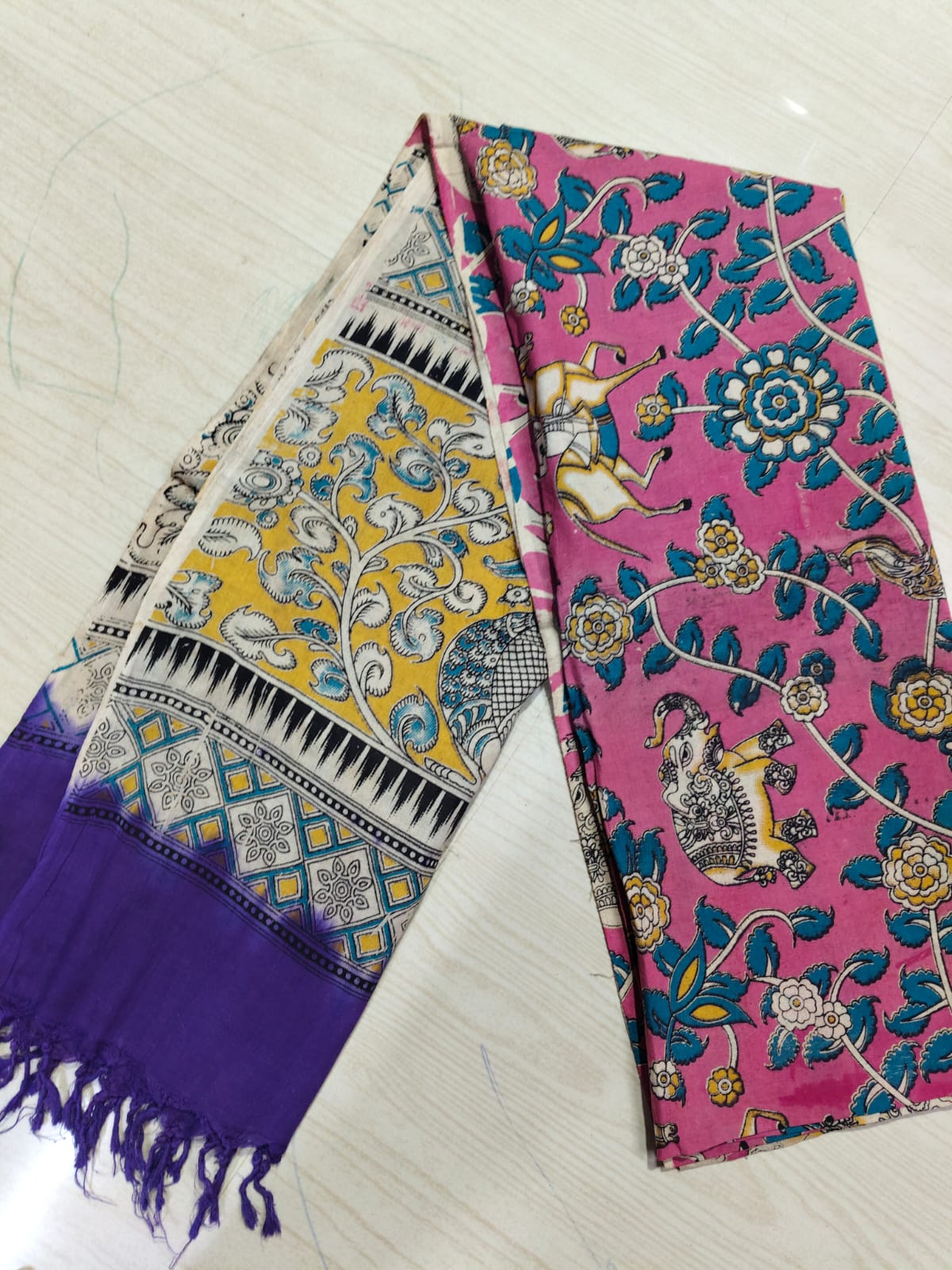 Kalamkari Duppatas (Cotton & Silk) KZD42