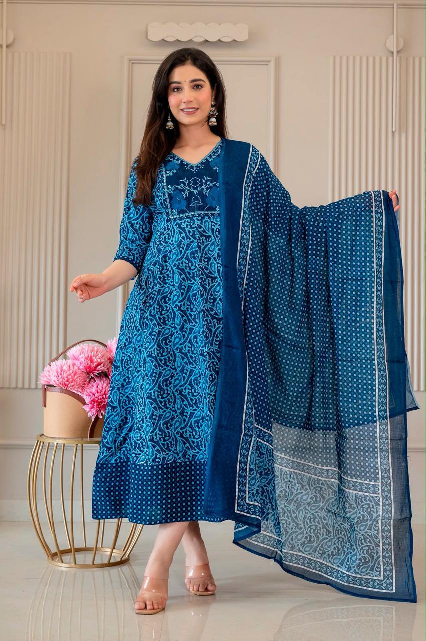 Cotton Floral Anarkali (Without Phant) AS111