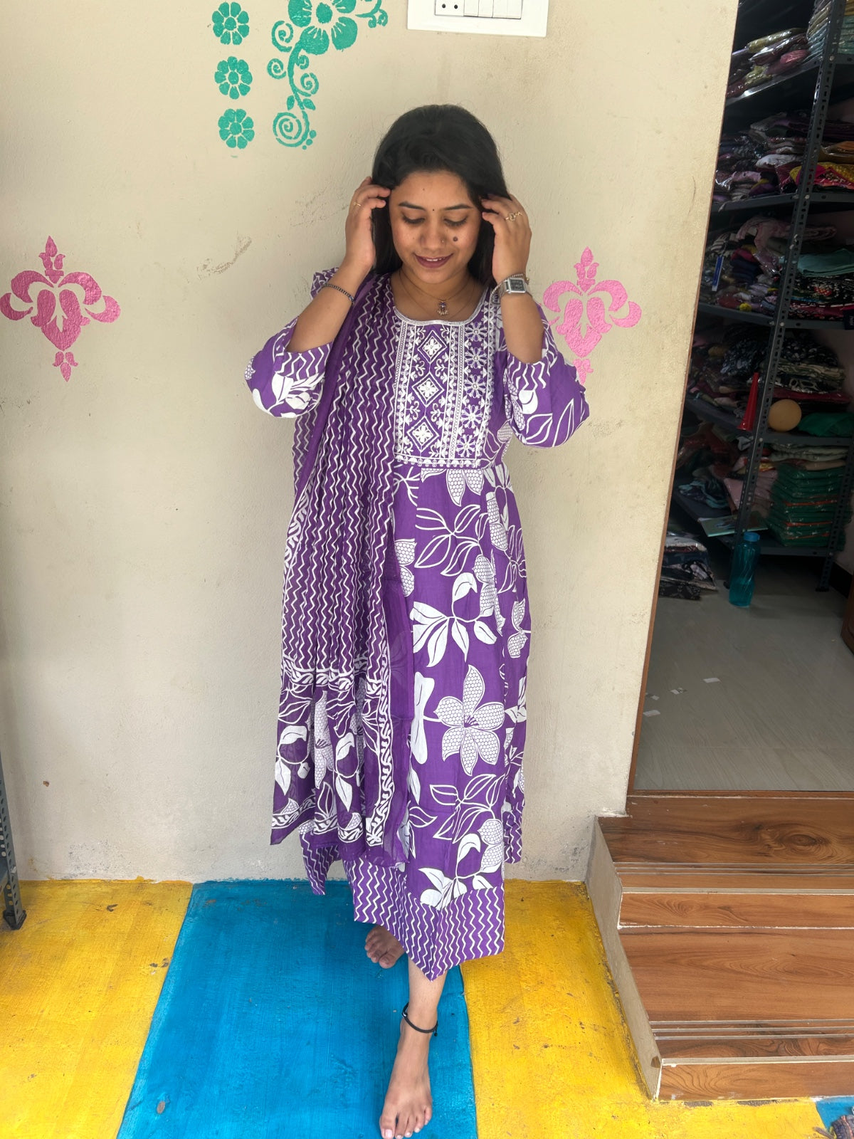 Cotton Floral Anarkali - AS25