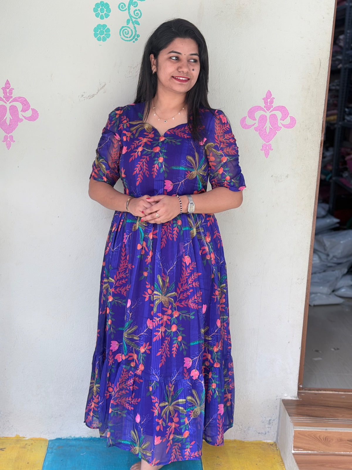 Georgette Floral Frock GFF44 -Dlvry for this in 5 to 10 days