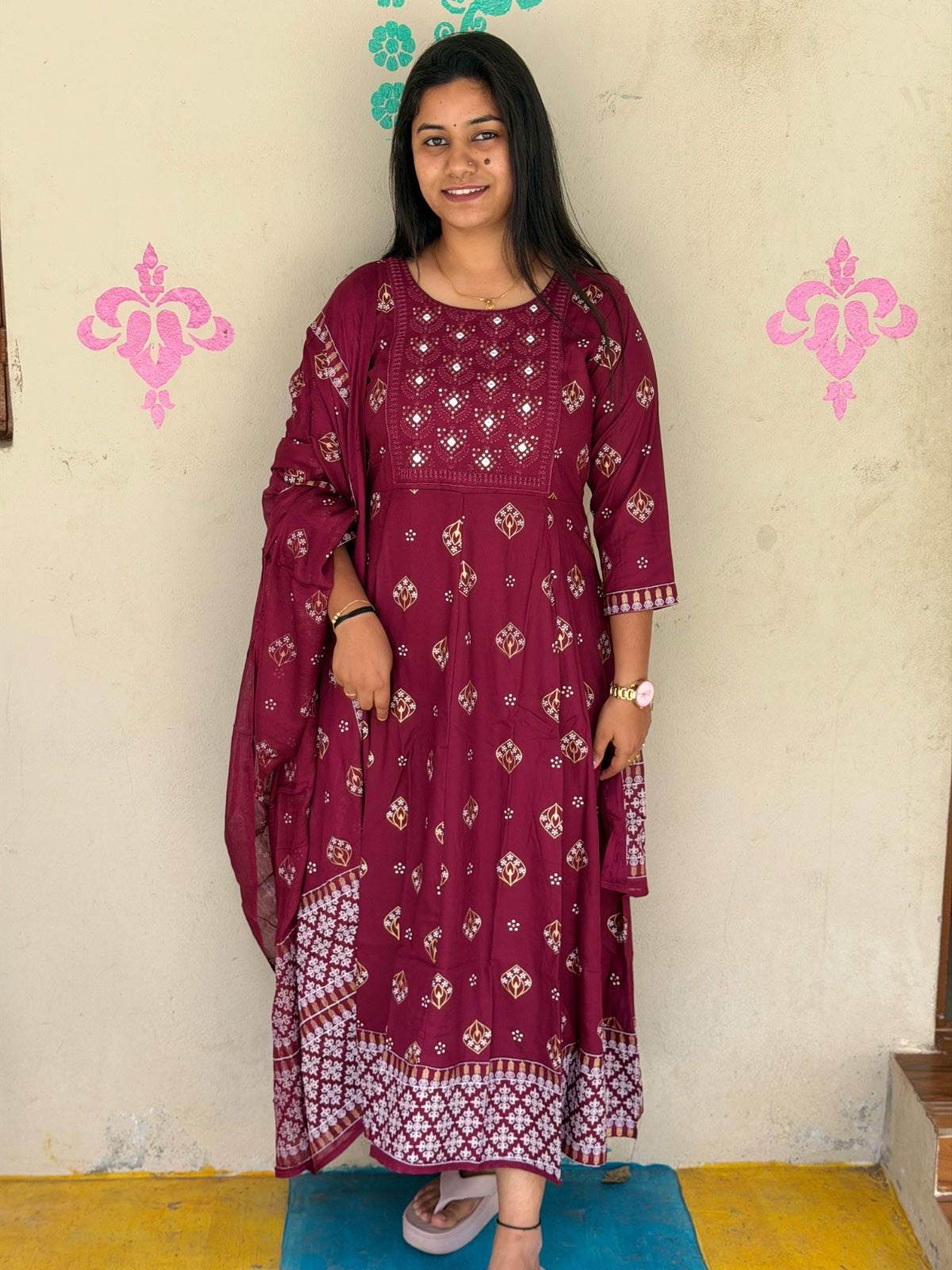 Cotton Floral Anarkali (Without Phant) AS105