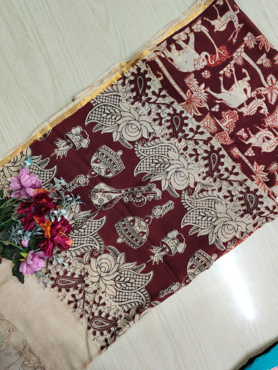 Kalamkari Zari Boarder Duppata KZD11