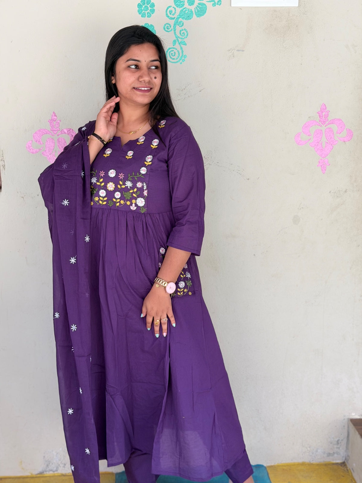 Cotton Floral Anarkali  AS112