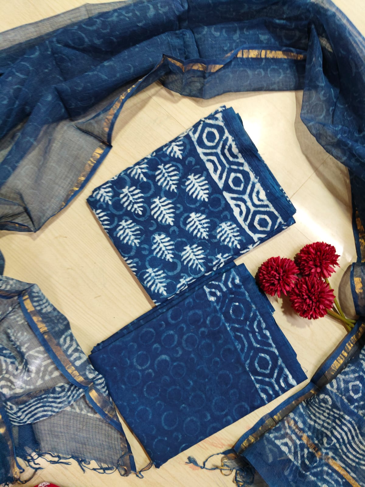Premium Cotton Hand Block Top and Phant With Kotta Dupatta RS85