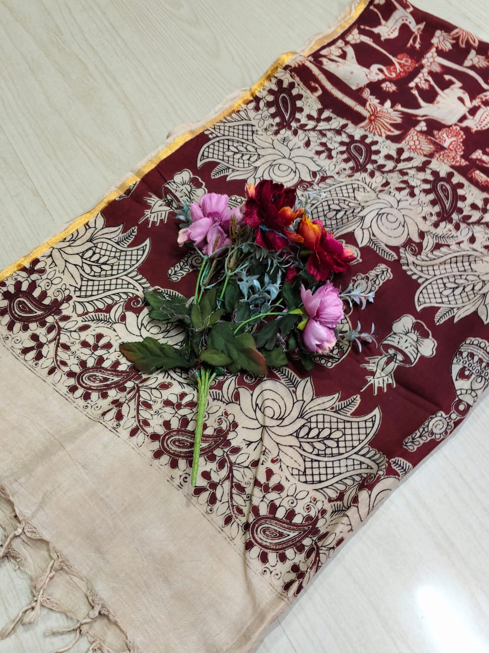 Kalamkari Zari Boarder Duppata KZD11