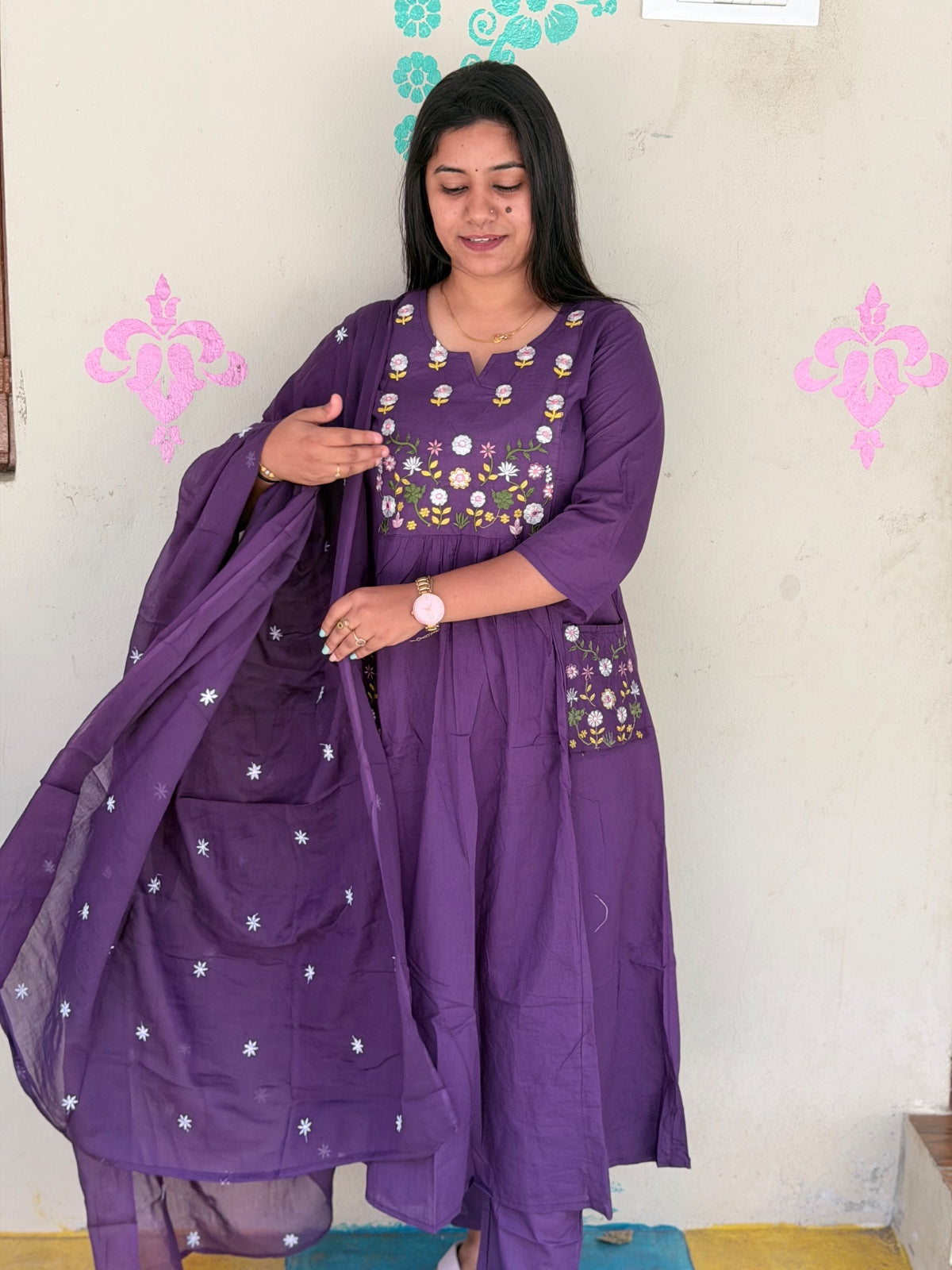 Cotton Floral Anarkali  AS112