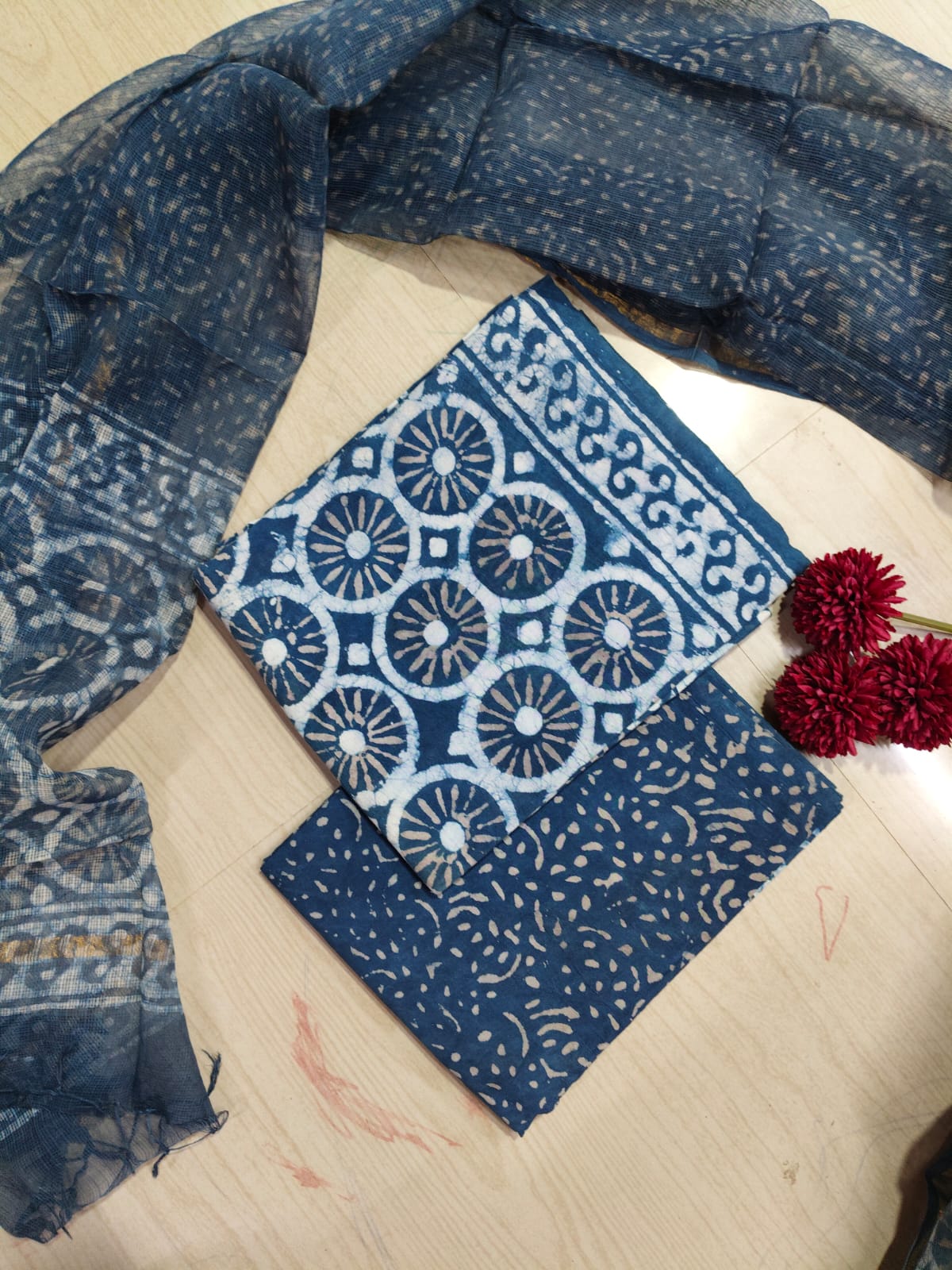 Premium Cotton Hand Block Top and Phant With Kotta Dupatta RS78