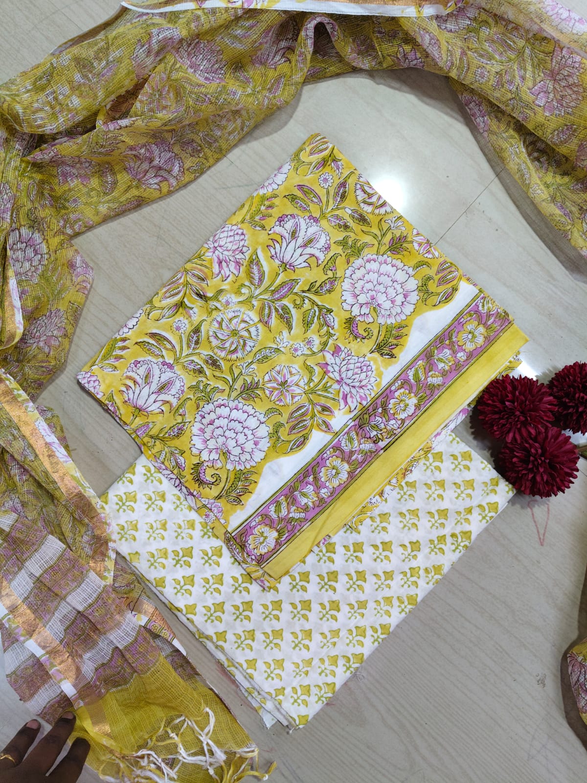 Premium Cotton Hand Block Top and Phant With Kotta Dupatta RS80