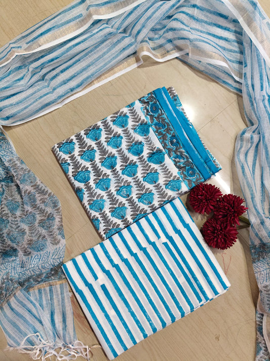 Premium Cotton Hand Block Top and Phant With Kotta Dupatta RS81