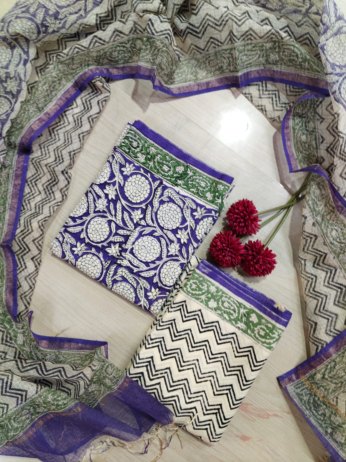 Premium Cotton Hand Block Top and Phant With Kotta Dupatta RS82