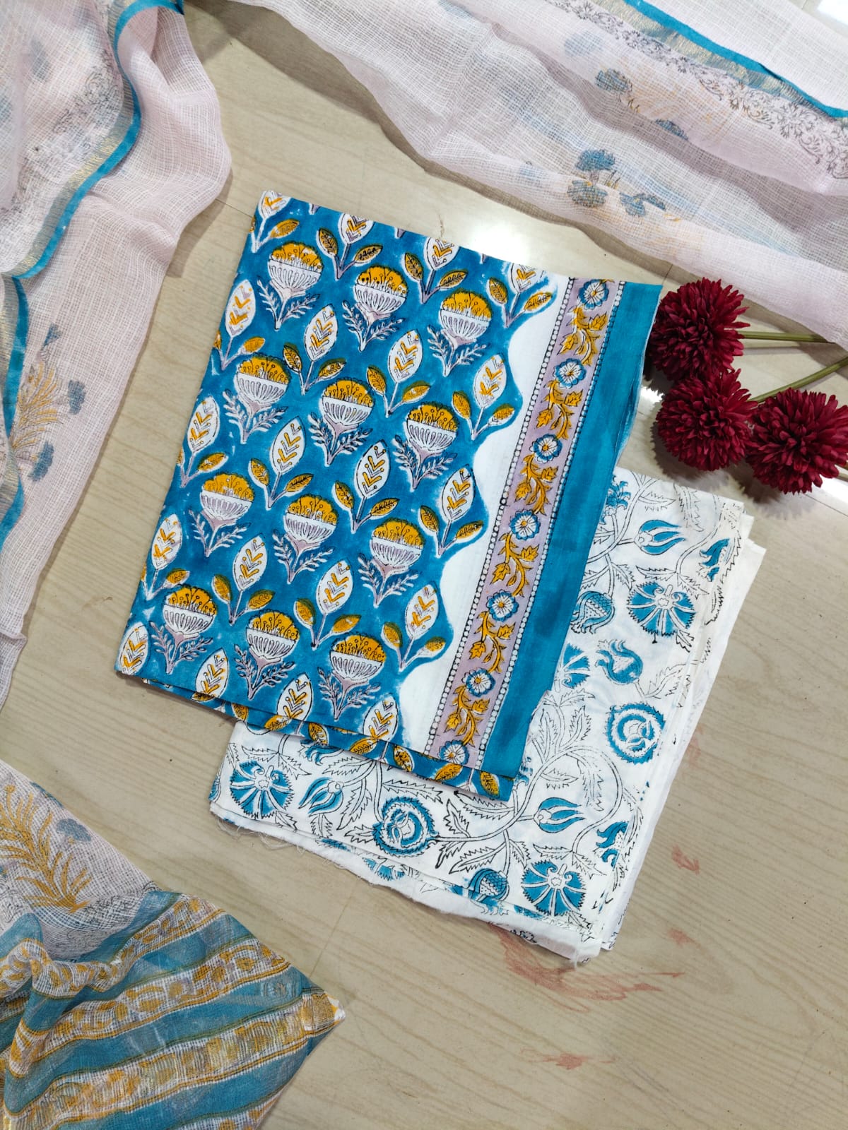Premium Cotton Hand Block Top and Phant With Kotta Dupatta RS83