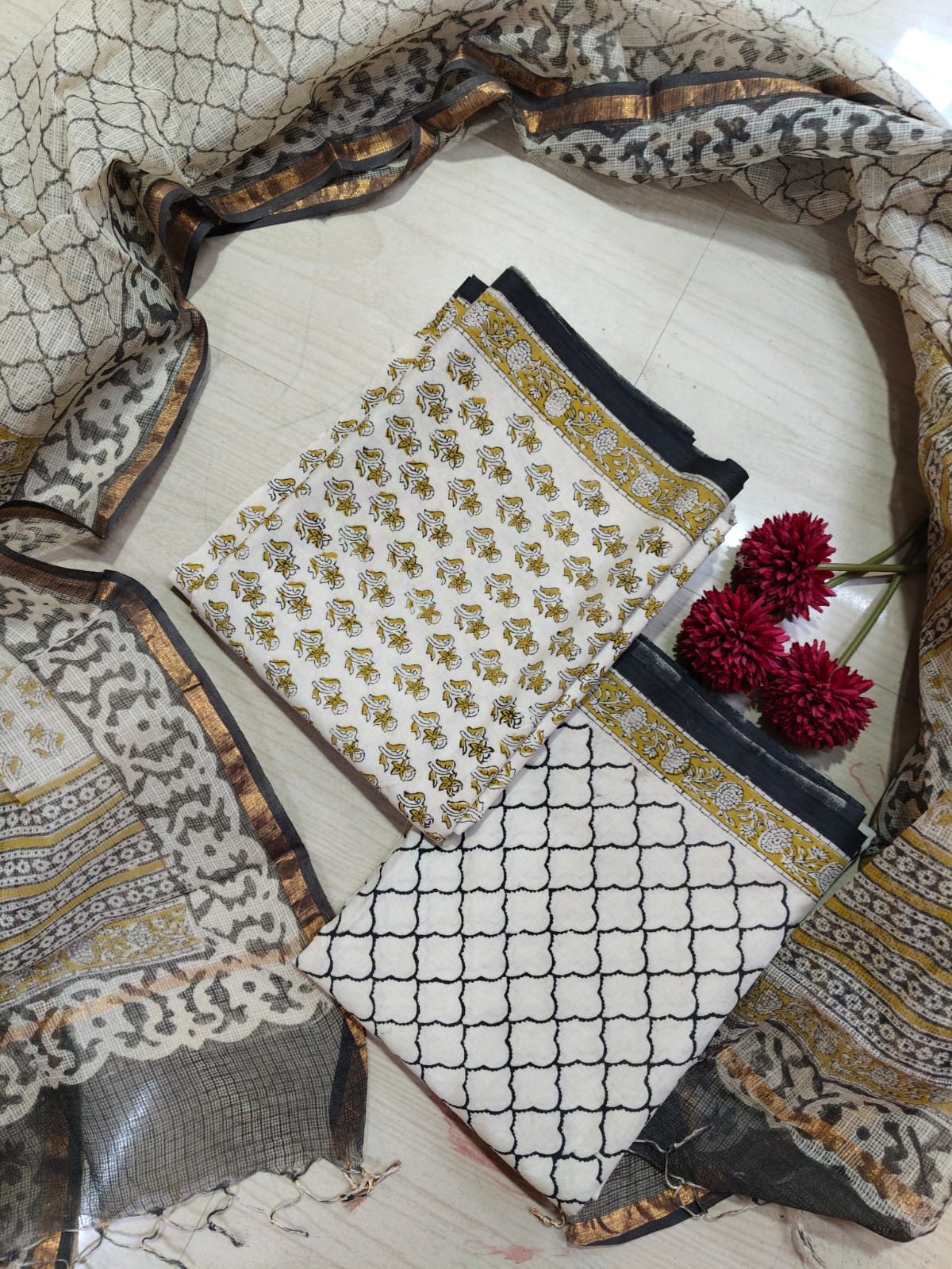 Premium Cotton Hand Block Top and Phant With Kotta Dupatta RS84