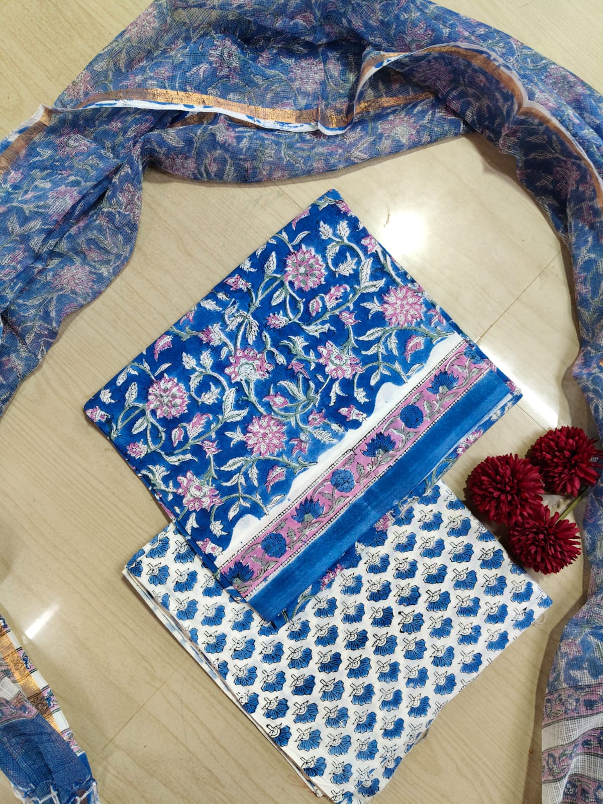 Premium Cotton Hand Block Top and Phant With Kotta Dupatta RS87