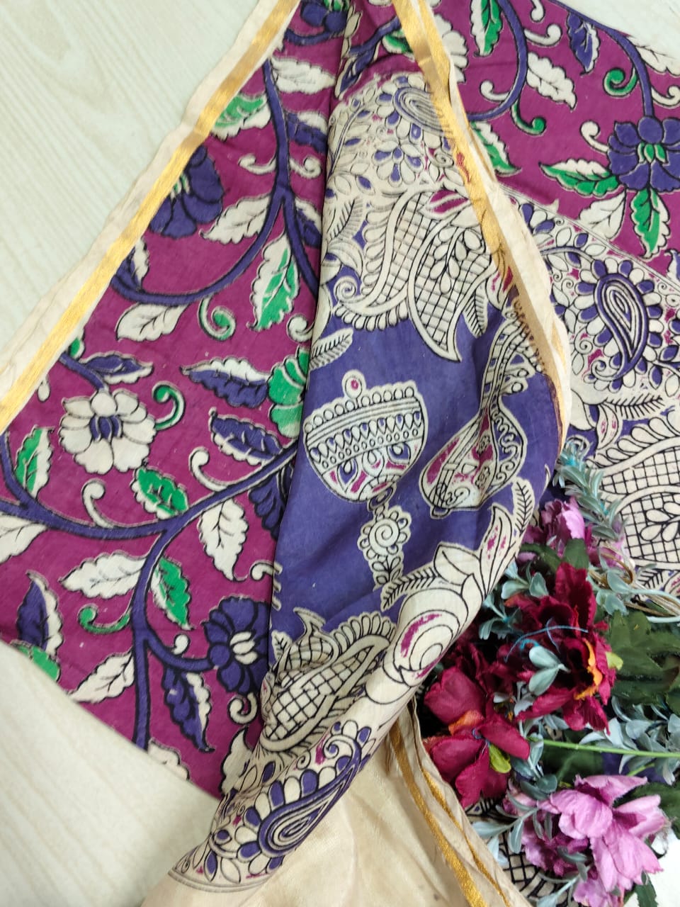 Kalamkari Zari Boarder Duppata KZD10