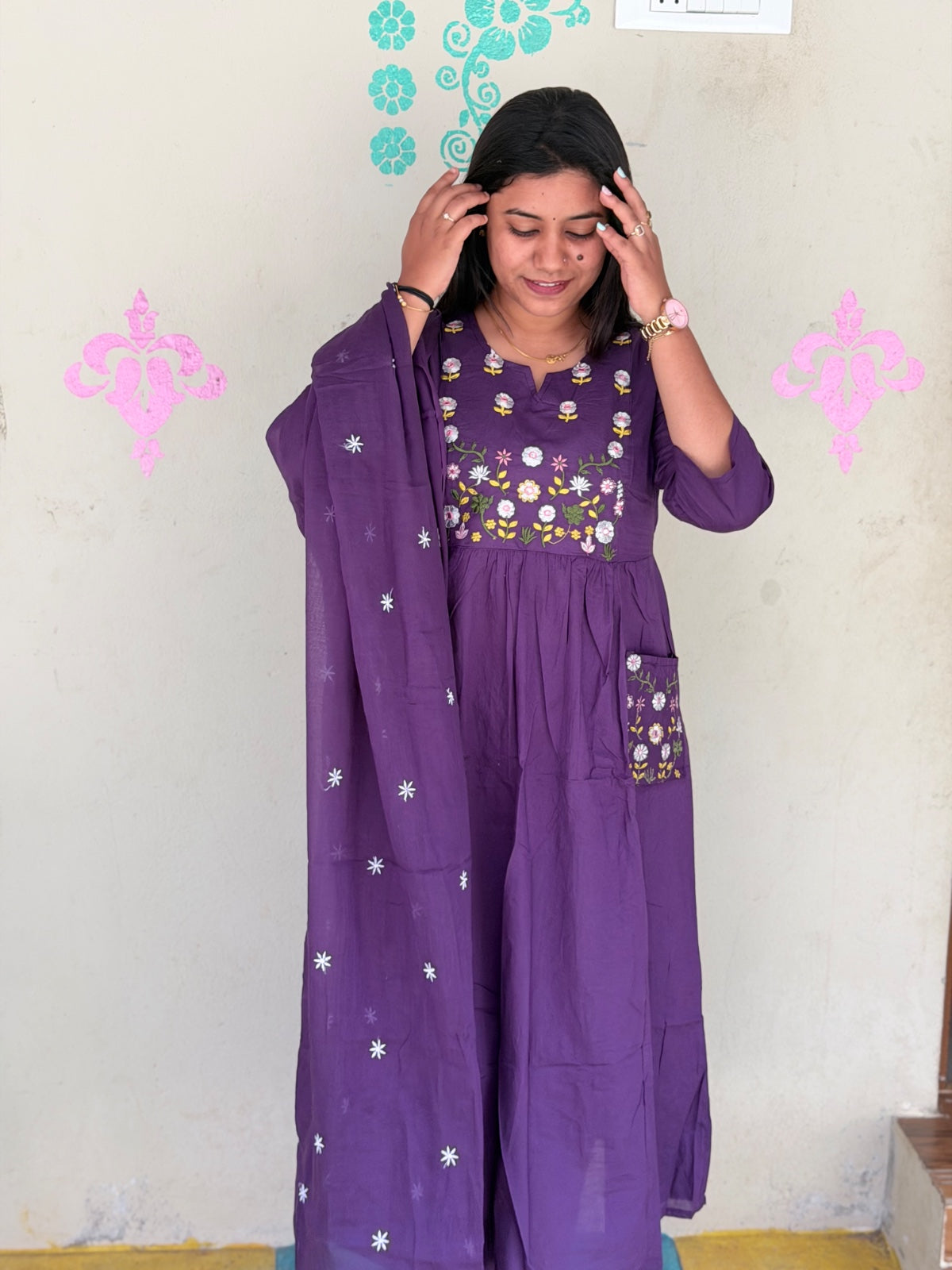Cotton Floral Anarkali  AS112