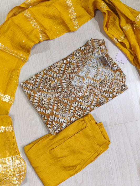 Kurti with Pant and Linen Dupatta sets - KPL27