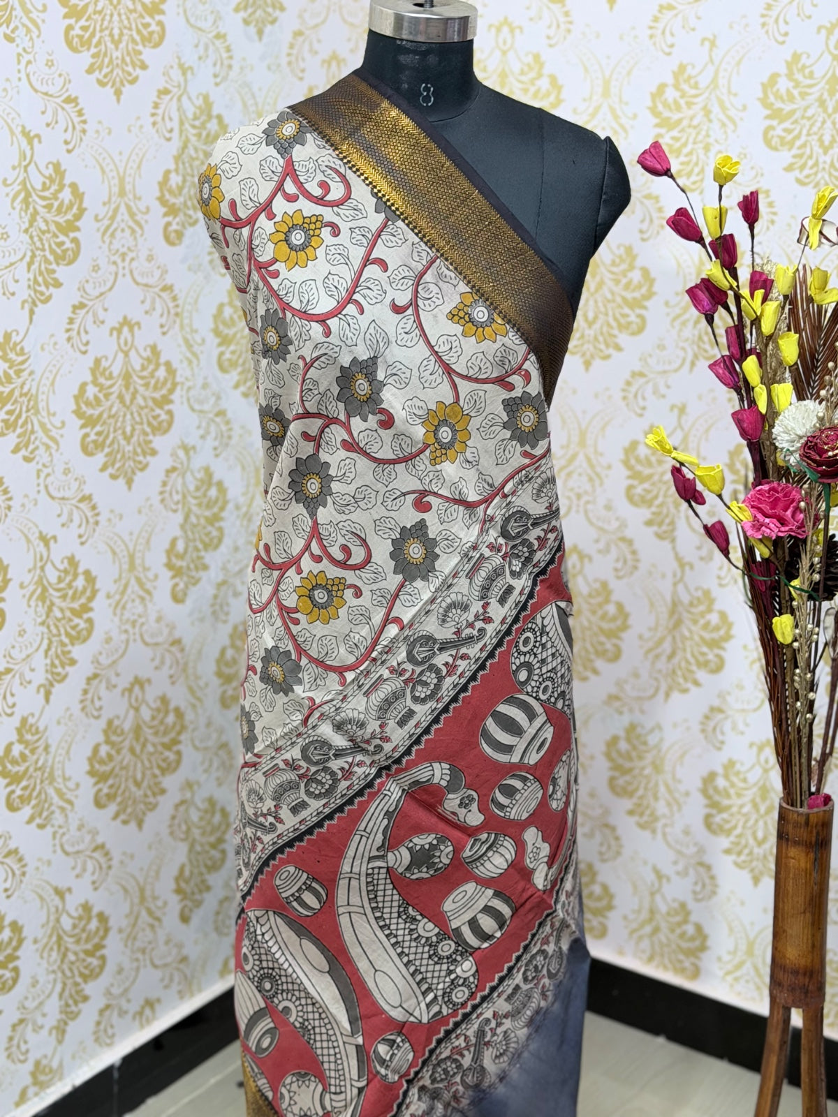 Kalamkari Zari Border Duppata KZD09
