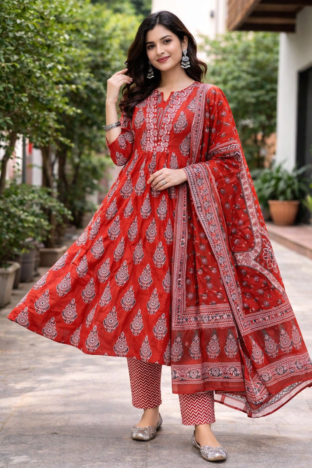 Cotton Floral Anarkali - AS16