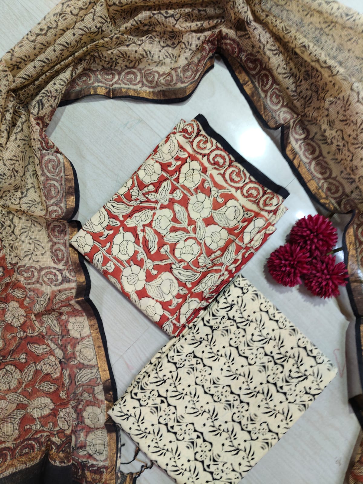 Premium Cotton Hand Block Top and Phant With Kotta Dupatta RS73